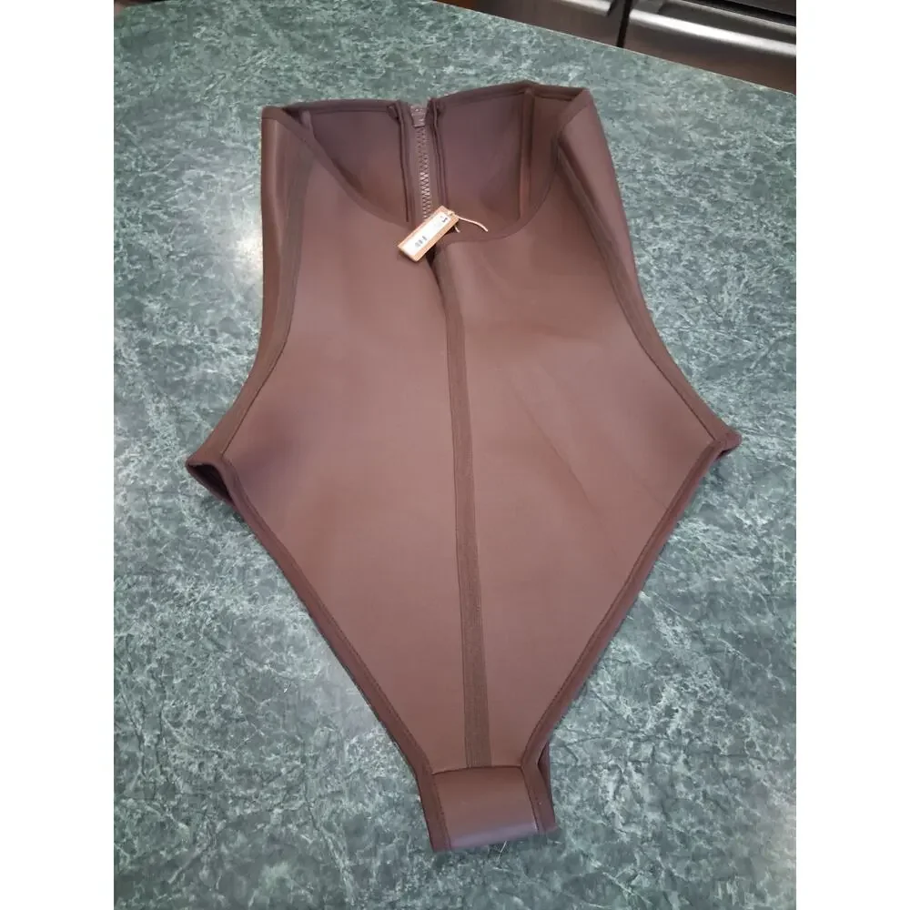 Skims Rubberized Scuba Swim Strapless One Piece Swimsuit Cocoa Brown Sz M New